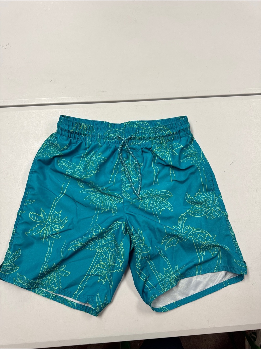 Old Navy Teal Palm-Print Swim Trunks